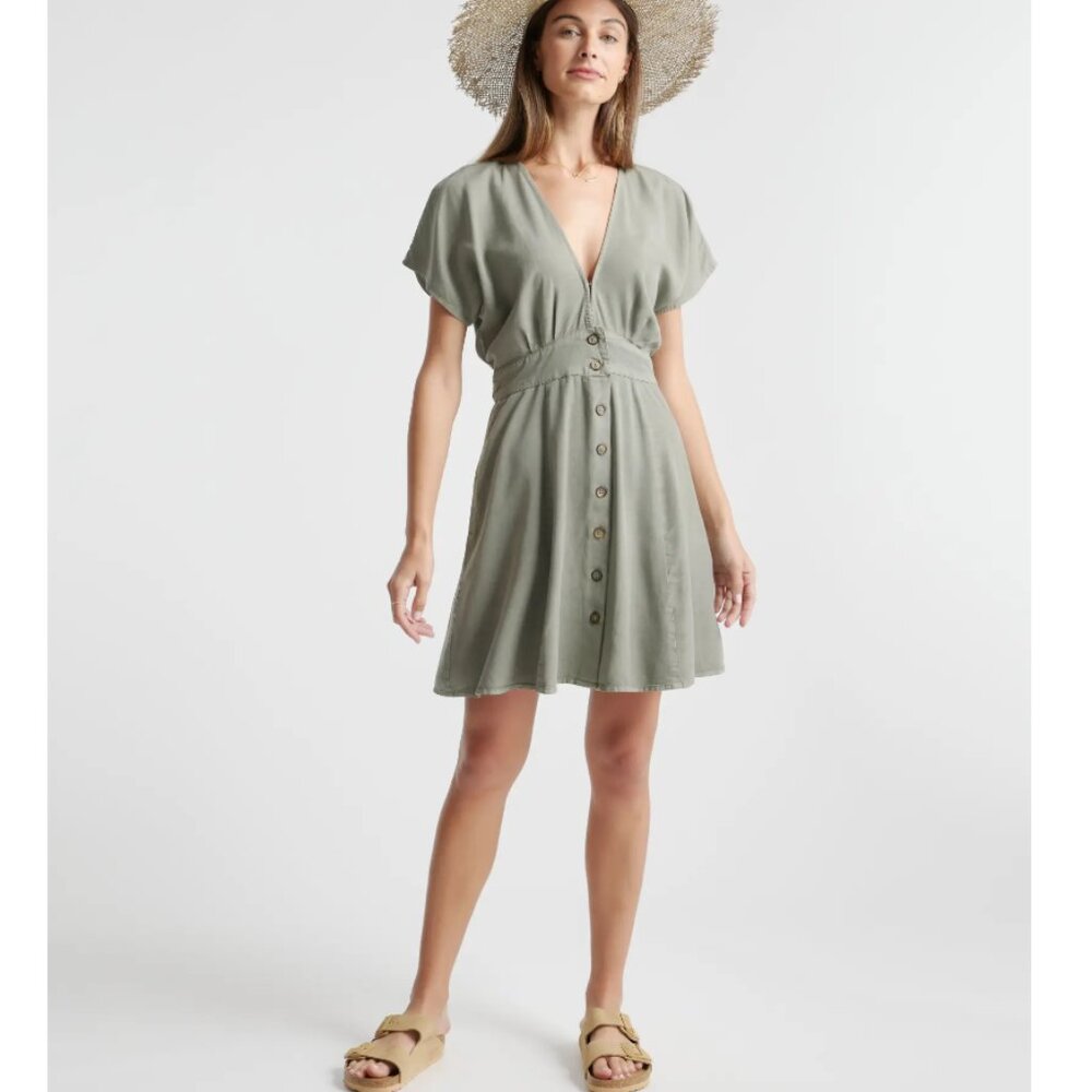 NWT Quince Vintage Wash Tencel Button Front Dress in Olive